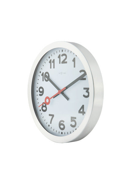 Nexttime station – vægur bordur – 19 cm – børstet aluminium – hvid