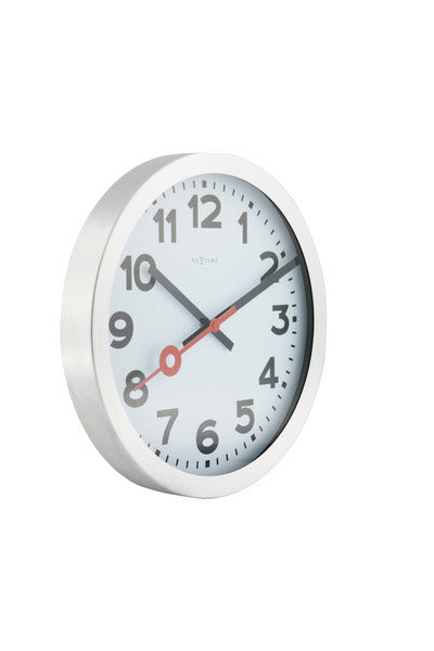 Nexttime station – vægur bordur – 19 cm – børstet aluminium – hvid