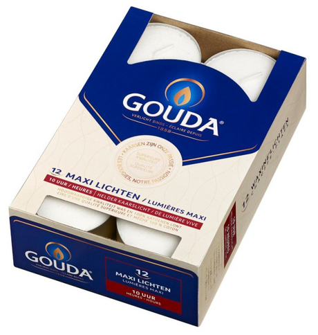 Gouda maxi fyrfadslys brændetid 10 timer æske á 12 stk