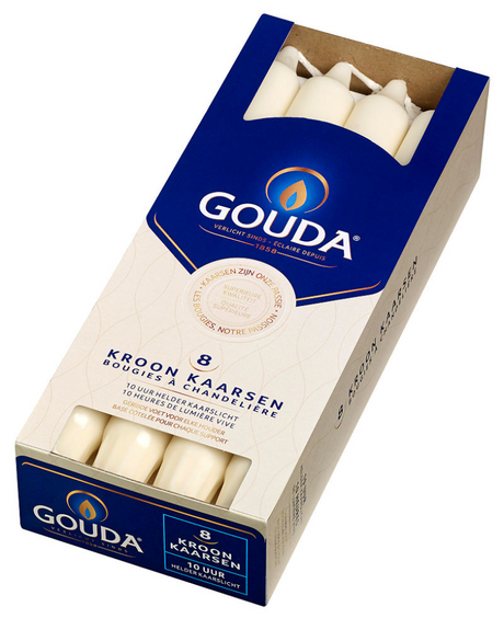 Gouda kronlys elfenben 240 24 æske med 8 stykker, 10 brændetimer