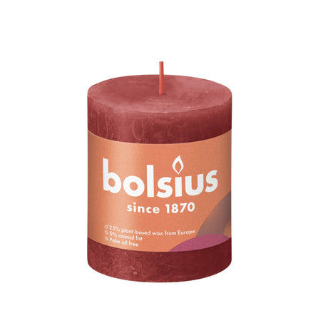 Bolsius shine kollektion rustik søjlelys 80 68 delikat rød - delikat rød