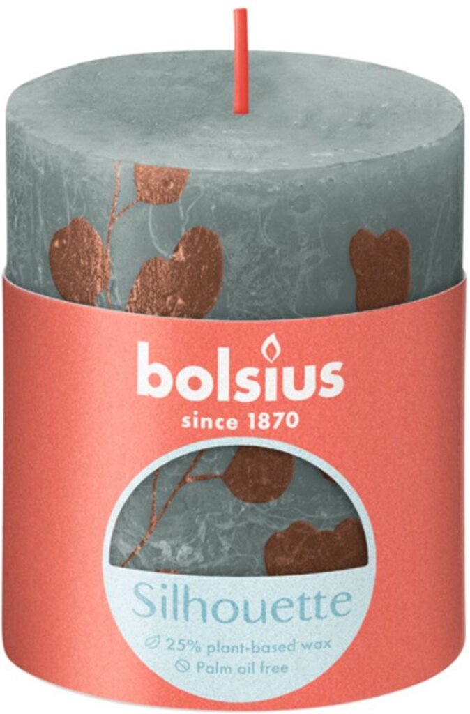 Bolsius rustik trykt søjlelys 80 68 eukalyptusgrøn