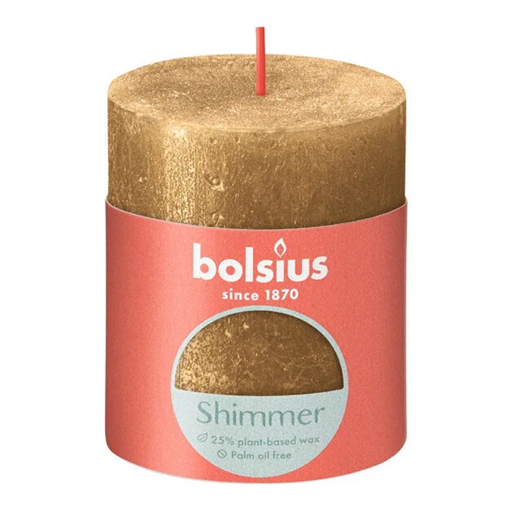 Bolsius søjlelys shimmer 8x6,8 cm guld