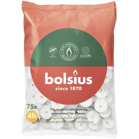 Bolsius te lys hvid 4 timers pose med 75 stk