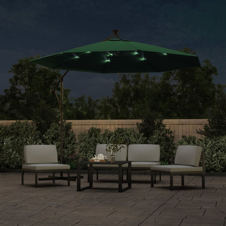 Vidaxl flydende parasol med LED -belysning og metalstang 300 cm grøn