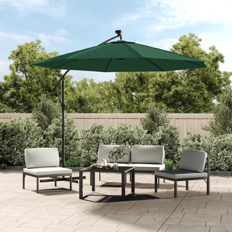 Vidaxl flydende parasol med LED -belysning og metalstang 300 cm grøn