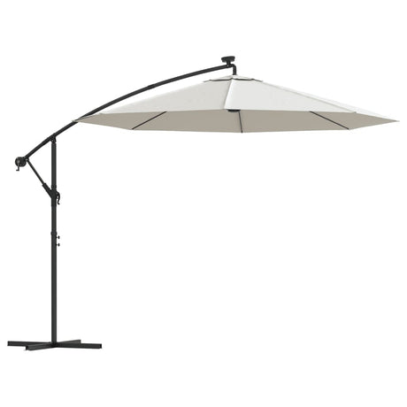 Vidaxl flydende parasol med LED -belysning og metalstang 300 cm sand
