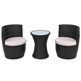 Vidaxl 3-delige bistroset met kussens poly rattan zwart