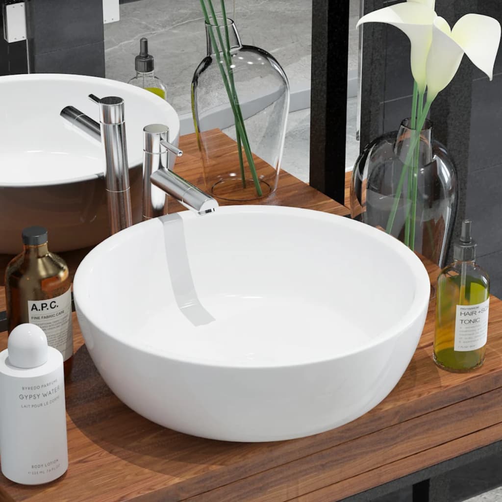 Vidaxl Washbasin Round White 42x12 cm keramik