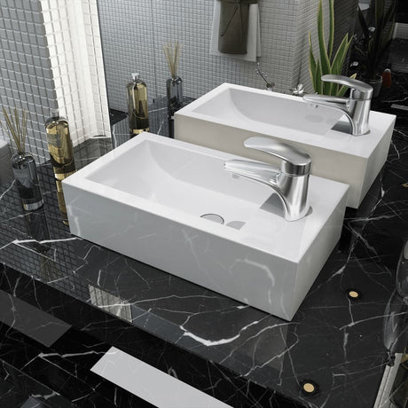 Vidaxl Washbasin med kranhulre rektangulær hvid 46x25,5x12 cm keramik