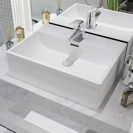 Vidaxl Washbasin med kranhul hvid 51,5x38,5x15 cm keramik