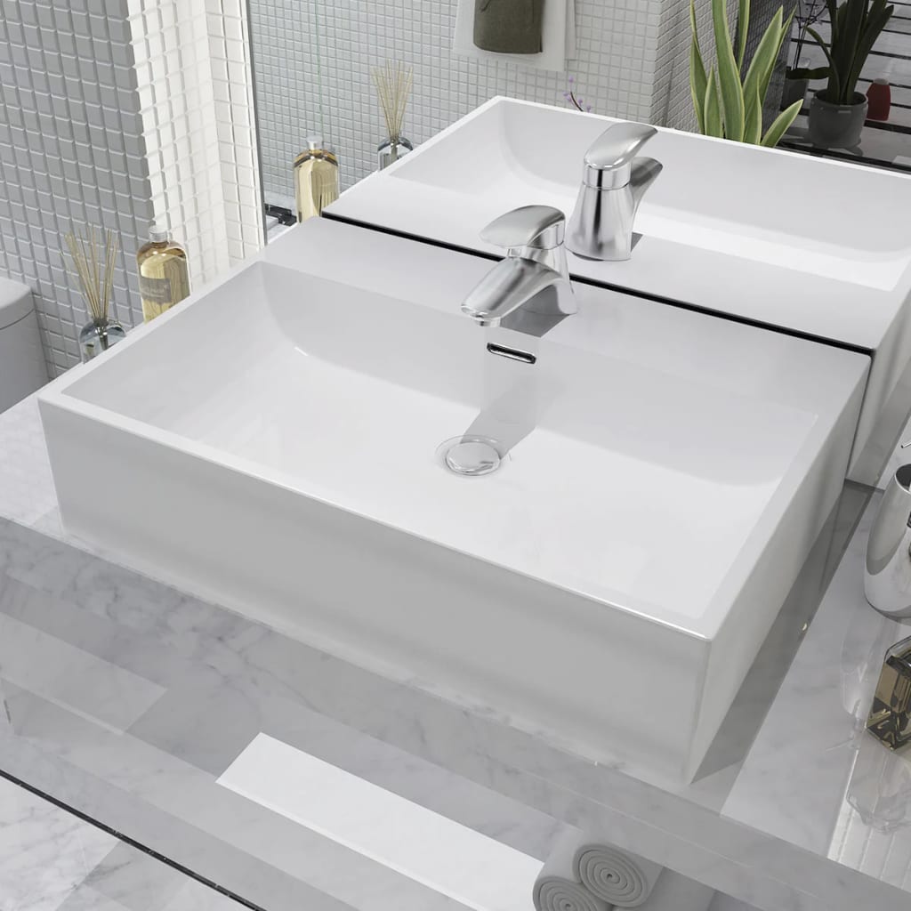 Vidaxl Washbasin med taphole hvid 60,5x42,5x14,5 cm keramik