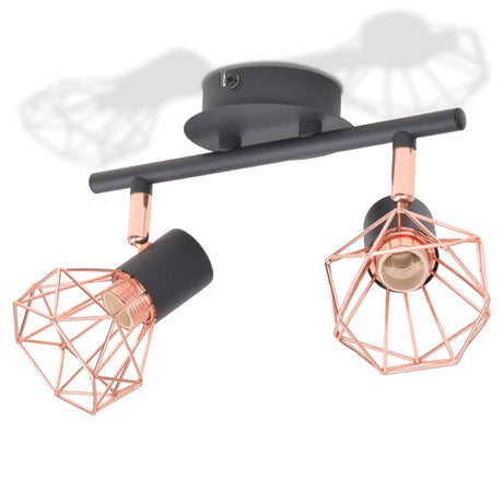 Vidaxl loftslampe med 2 spotlights E14 sort og kobber