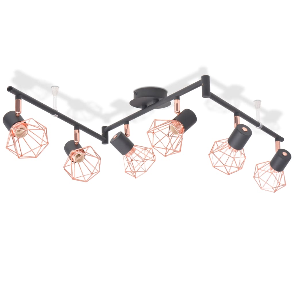 Vidaxl loftslampe med 6 spotlights E14 sort og kobber