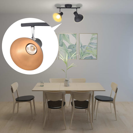 Vidaxl loftlampe til 2 pærer E27 sort og gylden