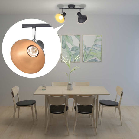 Vidaxl loftlampe til 2 pærer E27 sort og gylden