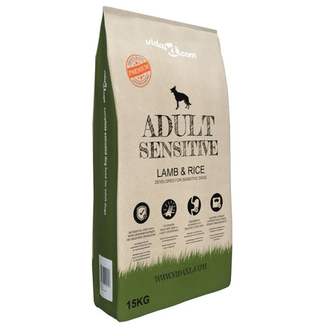 VidaXL premium hundefoder tør voksen følsom lammeris 15 kg