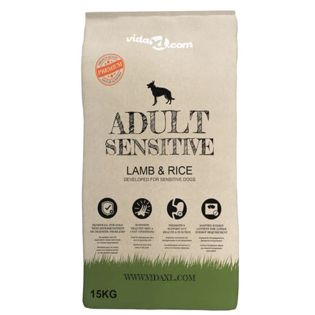 VidaXL premium hundefoder tør voksen følsom lammeris 15 kg