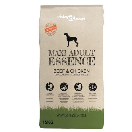 VidaXL premium hundefoder tør maxi voksen essens oksekødkylling 15 kg