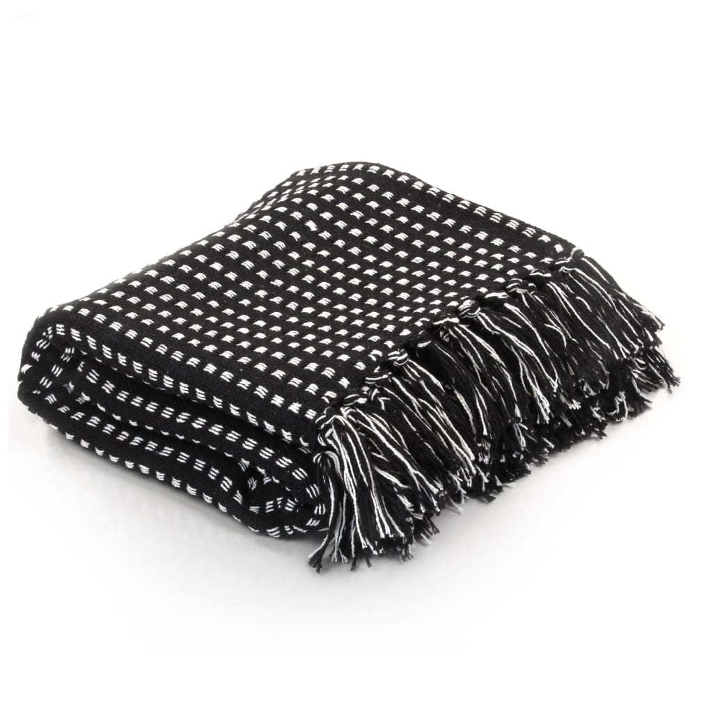 Vidaxl plaid firkanter 125x150 cm bomuld sort