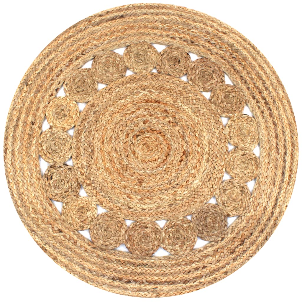 Vidaxl tæppe med design omkring 90 cm flettet jute