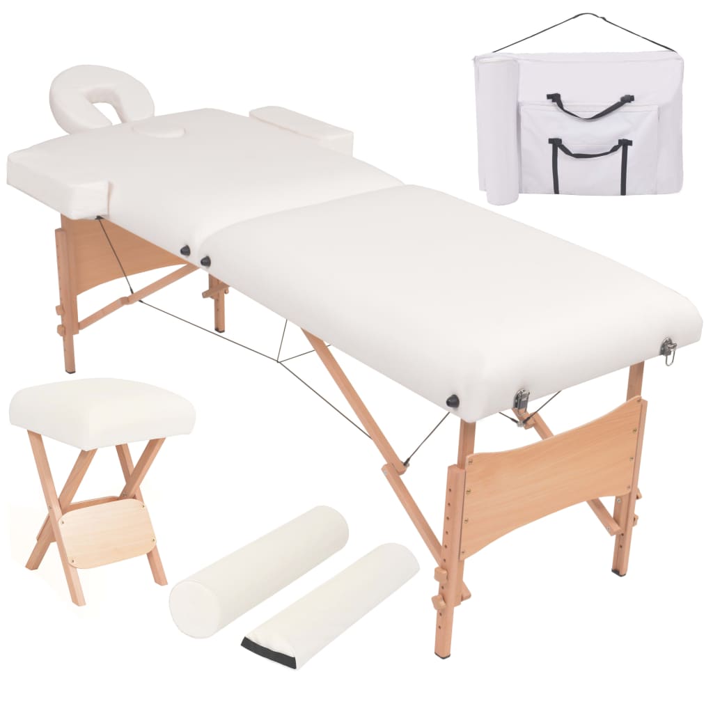 Vidaxx massagebord og skammel sæt foldbart 2 zoner 10 cm tyk hvid