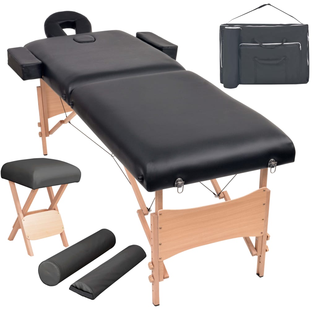 Vidaxx massagebord og skammel sæt foldbar 2 zoner 10 cm tyk sort