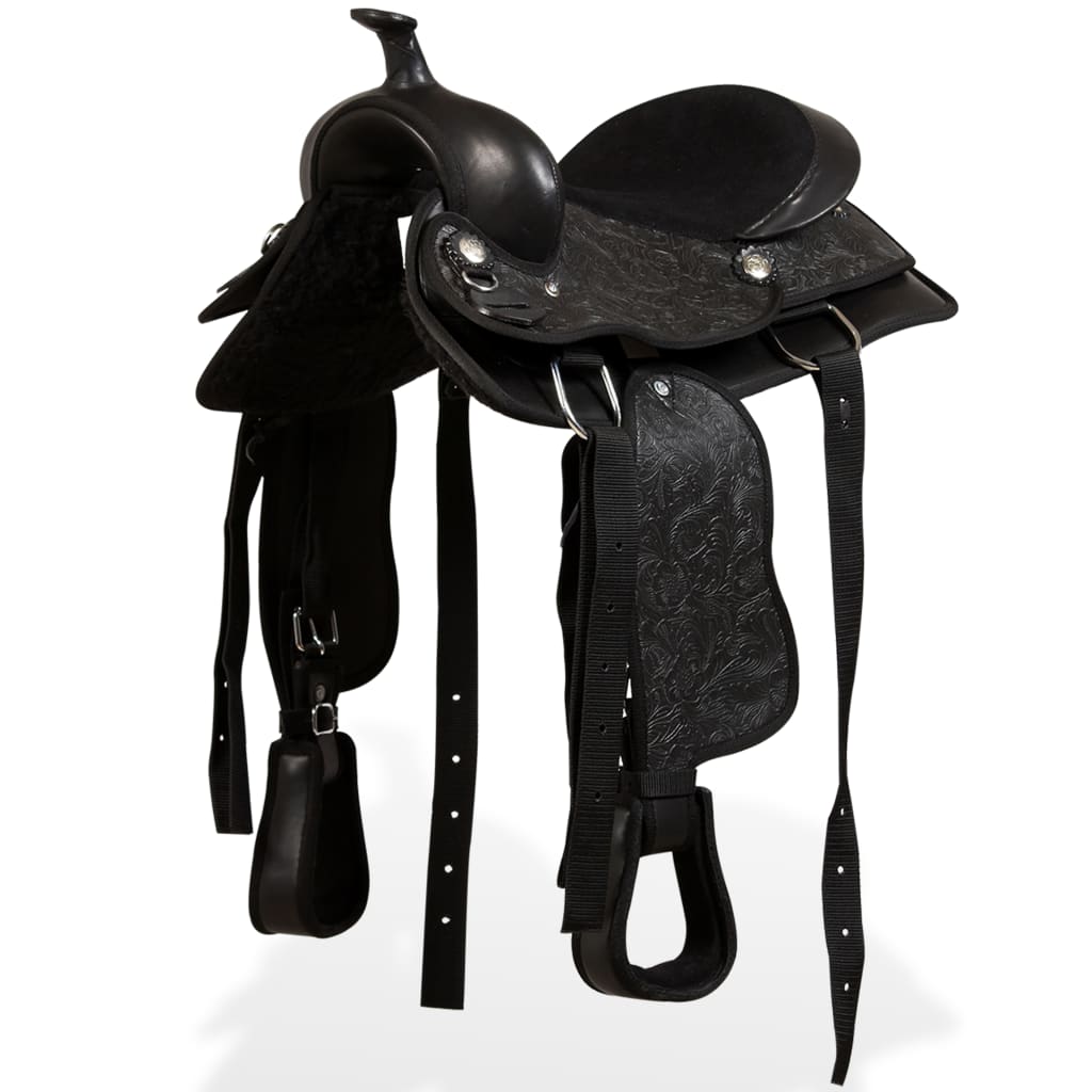 Vidaxl Western Saddle, Bridle and Bright Blast 12 Real Leather Black