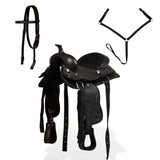 Vidaxl Western Saddle, Bridle and Bright Blast 12 Real Leather Black