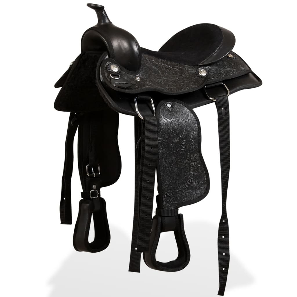 Vidaxl Western Saddle, Bridle and Bright Blast 12 Real Leather Black