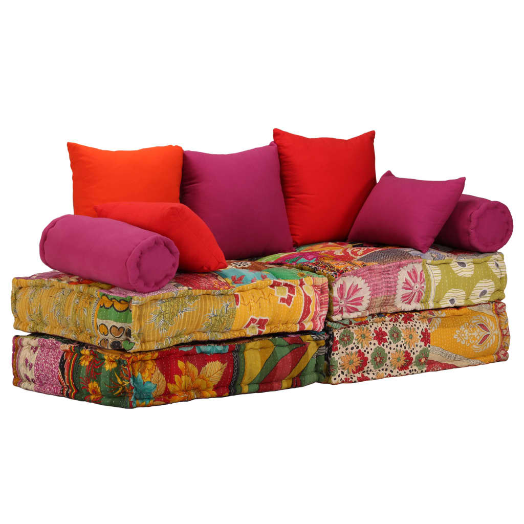 Vidaxl Pouf Tweezits modulært stof patchwork