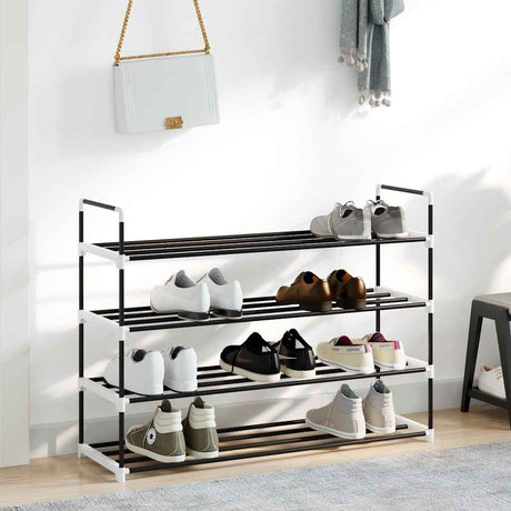 Vidaxl Shoe Rack med 4 hylder af metal og plastik sort