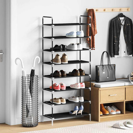 Vidaxl Shoe Rack med 8 hylder af metal og afdækket stof sort