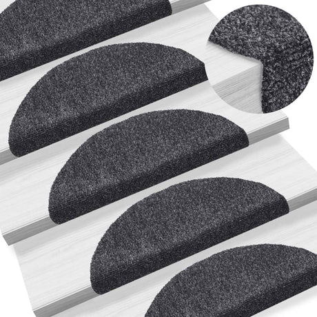 Vidaxl Stair Mats Self -fast 15 stykker 56x17x3 cm mørkegrå halvkugle