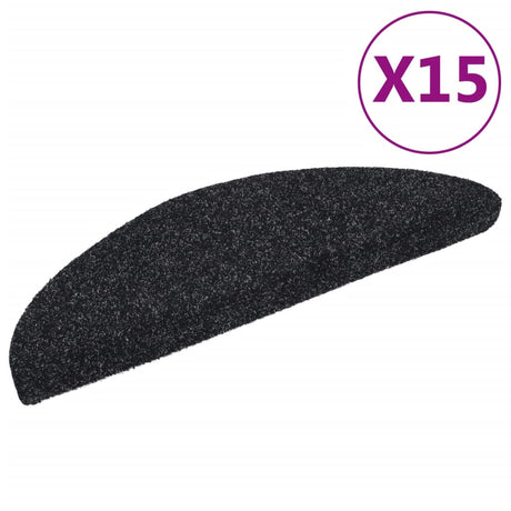 Vidaxl Stair Mats Self -fast 15 stykker 56x17x3 cm sort halvkugle