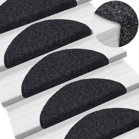 Vidaxl Stair Mats Self -fast 15 stykker 56x17x3 cm sort halvkugle