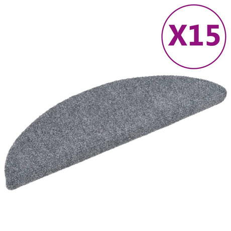 Vidaxl Stair Mats Self -fast 15 stykker 56x17x3 cm lysegrå semi -round