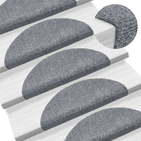Vidaxl Stair Mats Self -fast 15 stykker 56x17x3 cm lysegrå semi -round