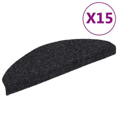Vidaxl Stair Mats Self -fast 15 stykker 65x21x4 cm sort semi -runde store