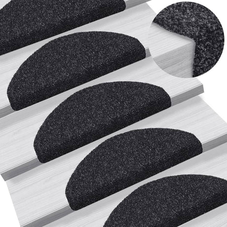 Vidaxl Stair Mats Self -fast 15 stykker 65x21x4 cm sort semi -runde store