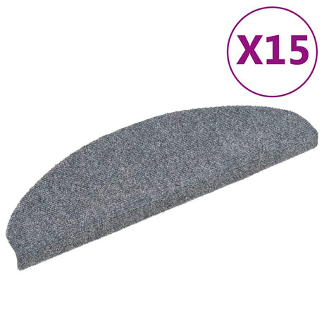 Vidaxl Stair Mats Self -fast 15 stykker 65x21x4 cm lysegrå semi -runde store