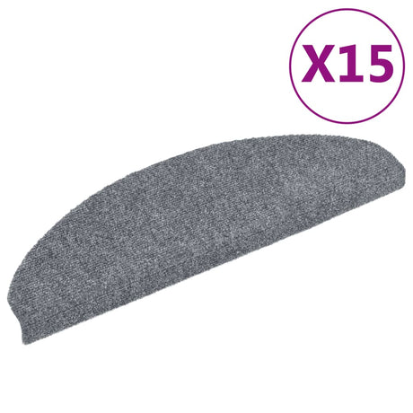Vidaxl Stair Mats Self -fast 15 stykker 65x21x4 cm lysegrå semi -runde store
