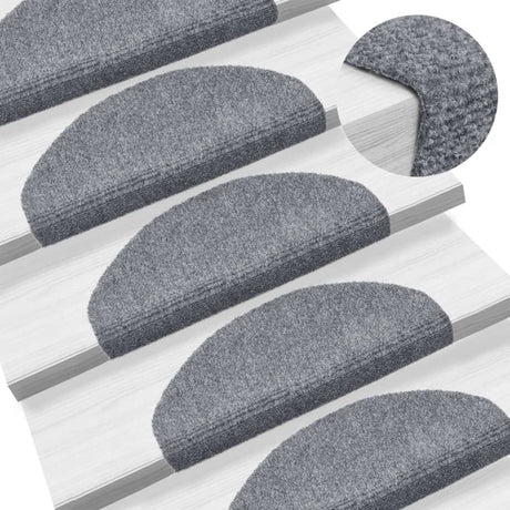 Vidaxl Stair Mats Self -fast 15 stykker 65x21x4 cm lysegrå semi -runde store