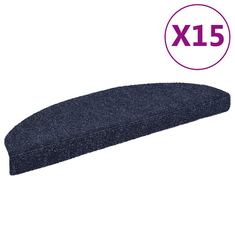 Vidaxl Stair Mats Self -fast 15 stykker 65x21x4 cm blå semi -runde store