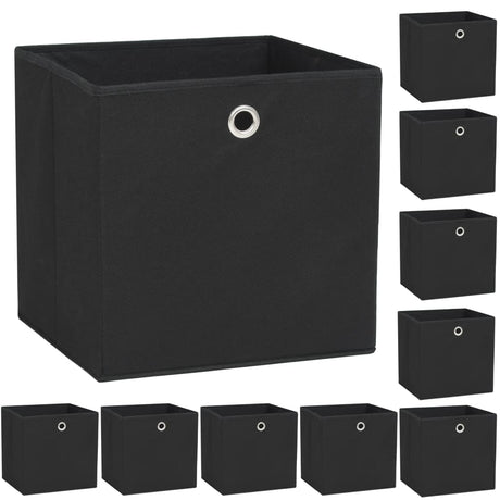 Vidaxl opbevaringsbokse 10 stk 32x32x32 cm ikke -vævet stof sort sort