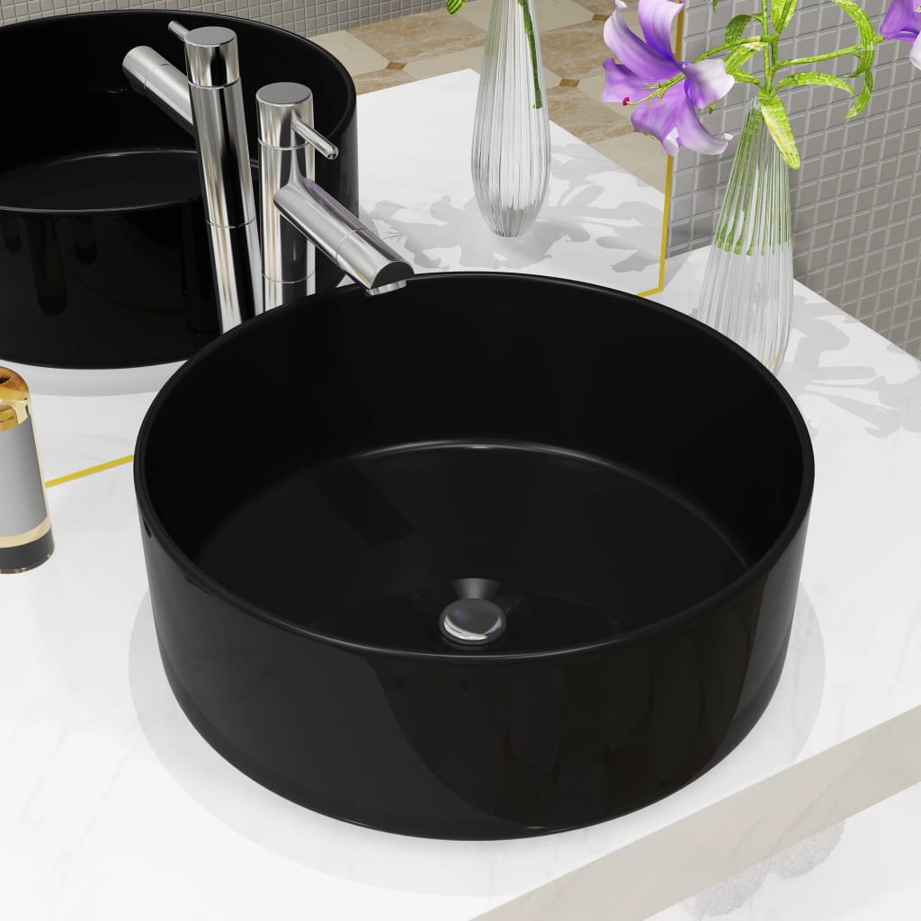 Vidaxl Washbasin Round 40x15 cm keramisk sort