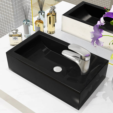 Vidaxl Washbasin med taphul rektangulær 46x25,5x12 cm keramisk sort