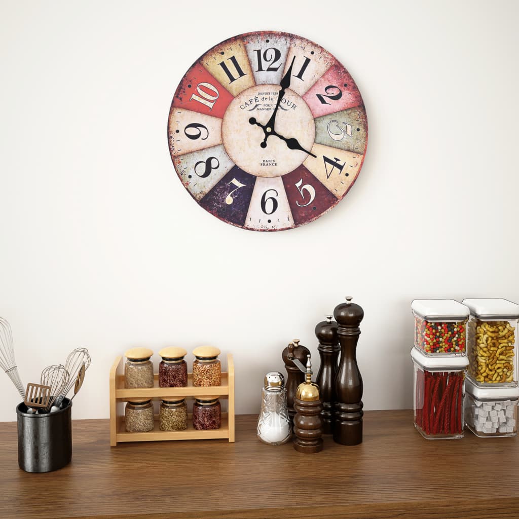 Vidaxl Wall Clock Vintage Style 30 cm Multi -farvet