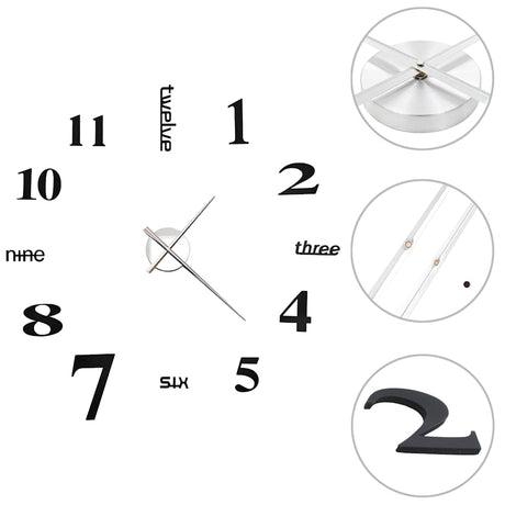 Vidaxl 3d Wall Clock 100 cm XXL Modern Black