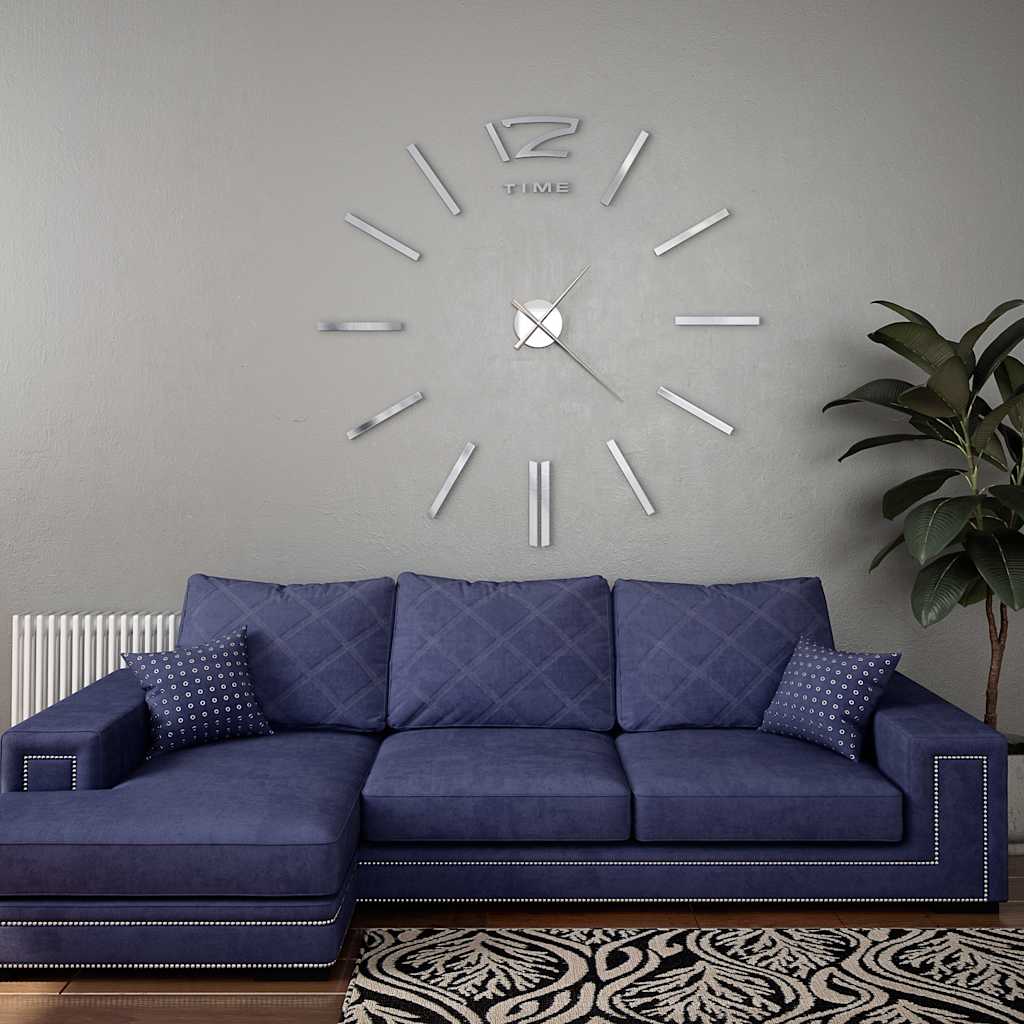 Vidaxl 3d vægur 100 cm xxl moderne sølvfarvet